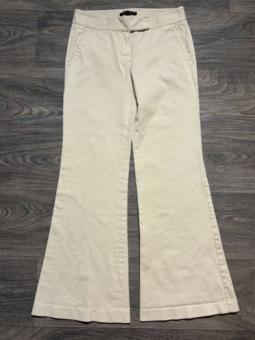 Theory Beige Flare Leg Pants 2 Khaki Cotton Blend Y2K Business Casual Low Rise